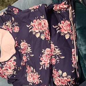 Pink floral on blue. 2x maternity shirt.